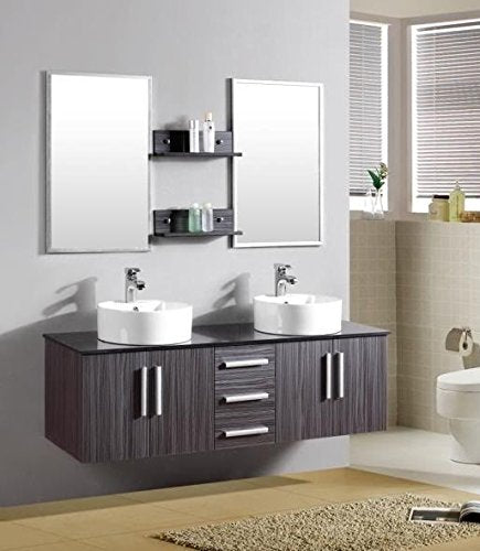 Bagno Italia Mobile Arredo Bagno cm 150 sospeso wengè con lavabo d'appoggio e top in cristallo Mobili arredi 1 l