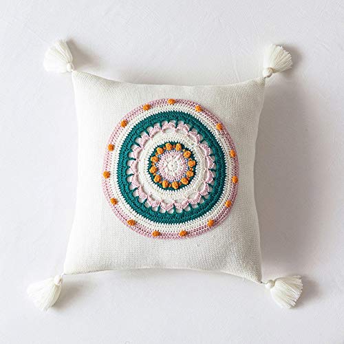 Cuscino Lavorato a Maglia Cuscino Decorativo Boho Quadrato 45 x 45 cm Cuscini Boho per la Decorazione Domestica Divano Design Camera da Letto Cuscini Floreali per Esterni (Color : White)