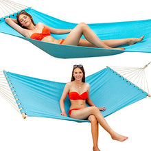 AMANKA XXL Larga Amaca di Cotone 200x120cm per 2 Persone con Barra di Legno Blu