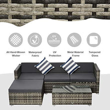 Set Salotto da Giardino Divano 3 Posti Pouf e Tavolino in Rattan Grigio