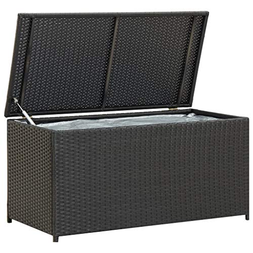 Festnight Baule da Giardino per Esterno Impermeabile in Rattan Nero/Marrone,Cassapanca Contenitore da Giardino per Esterno Impermeabile in Rattan,Cassapanca Contenitore Esterno,100 x 50 x 50 cm
