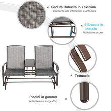 giordano shop Dondolo 2 Posti da Giardino 81x148x100 cm con Tavolino in Ferro e Textilene Marrone