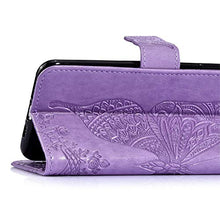 Saceebe Compatibile con Huawei Y9 2019 Custodia pelle Cover a libro Portafoglio Flip Case [Custodia in pelle goffrata con fiori e farfalle con cordino] anteriore e posteriore Bumper Case,viola chiaro