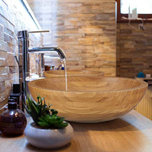 Relaxdays Mini Lavabo Rotondo & Massiccio, Lavandino in Bambù, senza Buco per Rubinetto, Design Bagno ∅43cm, legno