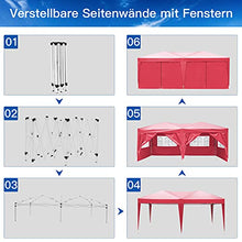 3x6 M Gazebo da Giardino Impermeabile Pieghevole Tendone Giardino con 4 Laterali - Antipioggia - Resistente ai Raggi UV (Rosso- 3x6 M)