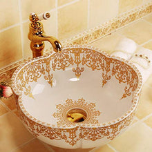 Jgophu - Lavabo in ceramica a forma di fiore per bagno, lavabo in oro bianco con motivo