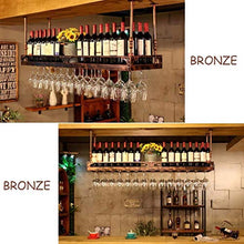 Portabottiglie per vino Altezza regolabile Supporto per bottiglia di vino da appendere a soffitto Portabottiglie per vino in ferro in metallo Portabottiglie per calici Marrone Dimensioni: 60 * 35 cm
