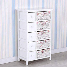 N/Z Armadietto da Comodino per Attrezzatura da Soggiorno Bianco Cassettiera a 5 Strati con cestini in Vimini (5 cassetti, 5 ripostigli in Vimini) Mobile da Bagno/Camera da Letto in Legno Bianco