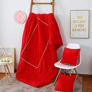 Mhwlai Cuscino, Trapunta Cuscino Doppia Uso Siesta Auto Tre in Uno Coperta in Pile Corallo Cuscini Spessi Cuscini piegati per Auto 45 * 45 (espandere 150 * 180) cm,Winered,S