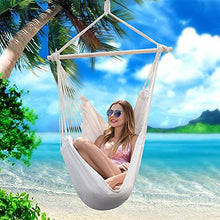 Covok Sedia Sospesa ad Altalena,Amaca da Giardino sospesa,Amaca da Viaggio,per Interni/Esterni,Patio,Cortile,Portatile,capacità 120KG,(Non Incluso Supporto in Legno),Riso-Bianco