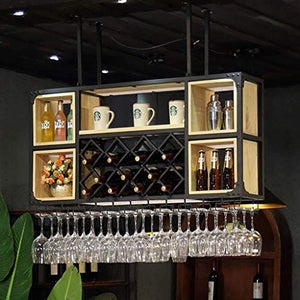 FCXBQ Portabottiglie e portaoggetti per Bicchieri Altezza Regolabile Supporto per Bottiglia di Vino da Appendere a soffitto Bar Butler Distributore di Vino per Tazze Portaoggetti per la casa