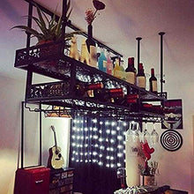 Portabottiglie da vino in ferro da parete, Portabottiglie da vino sospeso a soffitto, Mensola - Portabottiglie da appendere, Portabicchieri da vino, Decorazione da cucina da bar-120 * 31cm_Black