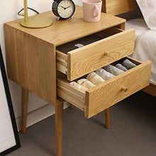 Comodino in Legno Massello, Comodino 2 Cassetti, Tavolo Laterale Divano, Mobili da Camera da Letto in Rovere Bianco Storage E Custodia da Comodino