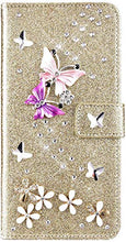 Custodia Compatibile con Samsung Galaxy J6 2018 Cover Sparkle Bling Diamante e Farfalla Pelle PU Portafoglio Libretto Magnetica Cover Brillante Fiore Libro Folio Flip Cover Silicone Cover Oro
