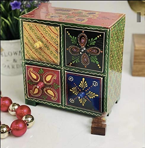 Crafting with Love A Beautiful Wood Cassettiera 4 Cassettiere Fine Dipinto a mano, Materiale: Legno, Dimensioni: 17,8 cm X 19,1 cm