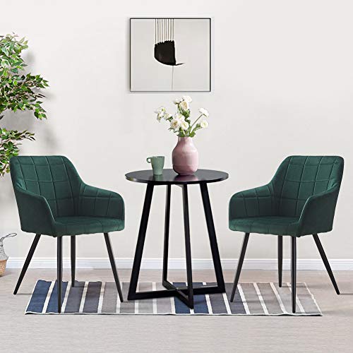OFCASA Set di 2 Sedie da Pranzo in Velluto Verde Moderne Sedie Imbottite Gambe in Metallo Sedie da Cucina con Braccioli Poltrona Soggiorno Casa Ufficio Mobilia