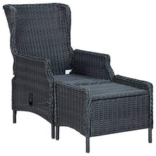 Tidyard Poltrona Relax con Poggiapiedi,Lettino da Giardino Reclinabile in Polyrattan,Sedia da Giardino con Cuscini,Braccioli e Schienale,57 x 88 x 100 cm,Grigio Scuro