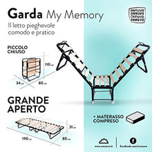 Brandina Pieghevole con Materasso Singolo, ALTO 10 cm, GEL MEMORY FOAM e AIRTECHFOAM+, 80x190, Letto 15 Doghe Legno Certificato, Struttura Robusta Antiruggine con Ruote, Casa Campeggio Lettino Garda