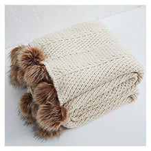 Coperte Ciniglia Lavorate A Maglia Pompon Carini Autunno Inverno Coperta Ponderata Calda Accogliente Divano Letto Casual Tranquillità (Color : Beige, Size : 130x160cm)