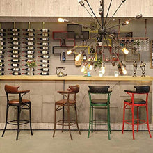 Sgabello Sedia Poggiapiedi Cuscino Retro Ferro Battuto Bar Stool PU Materiale di Alta Elastica con Schienale Alto Bar Stool Bar Stool Metallo Leg Cafe Cucina Stool QAF1010 (Color : Green)