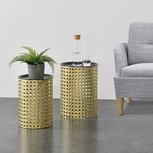 [en.casa] Set da 2 Tavolini in 2 Misure Diverse con Piano Tondo Rimovibile 2 Tavolini da Salotto/Soggiorno Portaoggetti Contenitore in Metallo - Nero/Color Oro