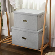 Sous NLIAN- Organizzatore Bin Pieghevole, Grande Pieghevole Cotone e Lino Grey Box con Coperchio Rimovibile e Maniglie for la casa Toddler Ufficio Nursery 2PCS