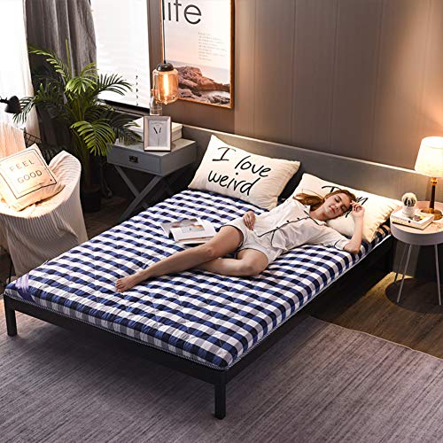 LoveHouse - Coprimaterasso futon in 100% cotone, spessore 6,9 cm, morbido Tatami, tappetino per il sonno, pieghevole, per letto arrotolabile, colore blu, 150 x 190 cm