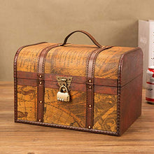 Rvest, scrigno del tesoro, baule in legno, baule per tesoro dei pirati, scatola regalo richiudibile con coperchio e lucchetto con chiave, grande scatola del tesoro, valigetta decorativa
