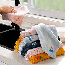 Sxgyubt Home Asciugamani Coral Velluto Ricamato Stracci Cucina Assorbimento Acqua Non Perde Panno Lavastoviglie, Maialino blu., One