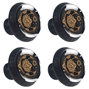 Set di 4 maniglie rotonde per armadio da cucina, credenza, cassettiera, cassettiera, con viti, per cucina, comò, armadio, bagno, armadio, stile indiano, stile vintage, luna sole