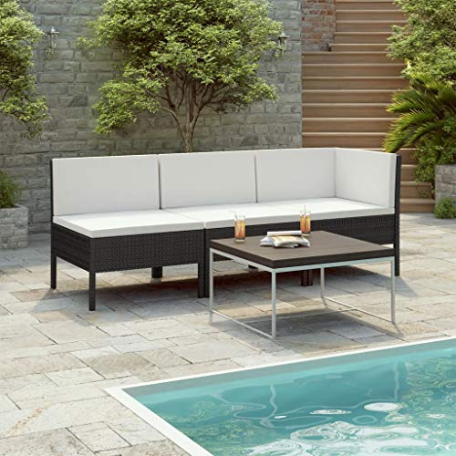 FAMIROSA Set Divani da Giardino 3 pz con Cuscini in Polyrattan Nero-0202