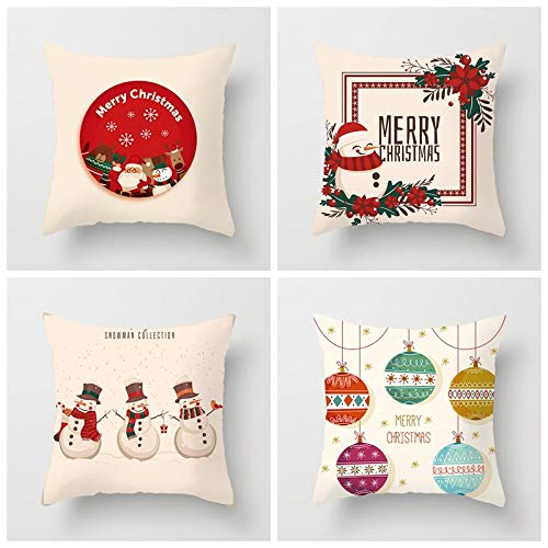 SHENSHI Federe Cuscini Divano 45X45,Semplice Motivo Natalizio Fodere per Cuscini, Ufficio Auto Soggiorno Divano Fodera per Cuscino Lombare, Decorazioni per La Casa Set di 4 Articoli, Pupazzo di Neve