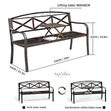 Parco Terrazza Cortili Panchina Panchina da Giardino in Ghisa, Panche Tempo Libero Esterno con Tavolo Centrale, Panca Metallo Retrò Resistente Intemperie, Panche 2 Posti (inclusi Cuscini e Cuscini)