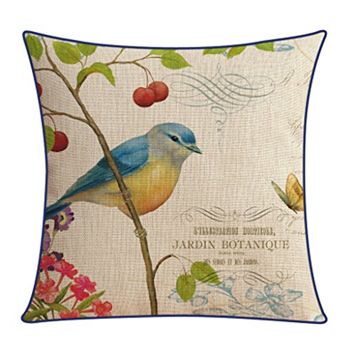 MEILING American Style Garden Cuscino di Cotone e Lino di Spessore Esempi di Fiori e Uccelli con Cuscini Cuscino Modello (Colore : XH0011-60cm)