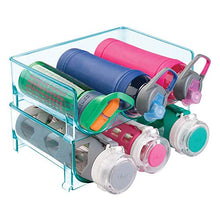 mDesign Set da 2 Portabottiglie vino e acqua – Scaffale portabottiglie da appoggio per un totale di 6 bottiglie – Mensola portabottiglie impilabile in plastica senza BPA – blu