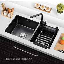 Heijingang nano lavello in acciaio inossidabile, lavabo da cucina a doppio lavabo, grande capacità, olio non appiccicoso, acqua non appiccicosa, con bacino di scarico, due metodi di installazione