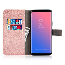 Miagon Diamante Custodia per Xiaomi Redmi 9A,Brillante Glitter Farfalla Fiore Portafoglio in Pelle PU Cuoio Caso Carte di Slot Cover Protettiva,Oro Rosa