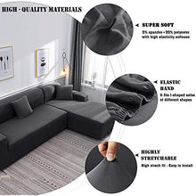 Topown, Copridivano ad angolo, elastico, a forma di L, set da 2 pezzi, per 3 posti + 3 posti con 2 federe per cuscini liberi, grigio scuro