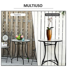Outsunny Tavolino da Giardino in Metallo e Ceramica, Tavolo da Esterno per Terrazzo o Balcone, Ф60x71cm, Nero