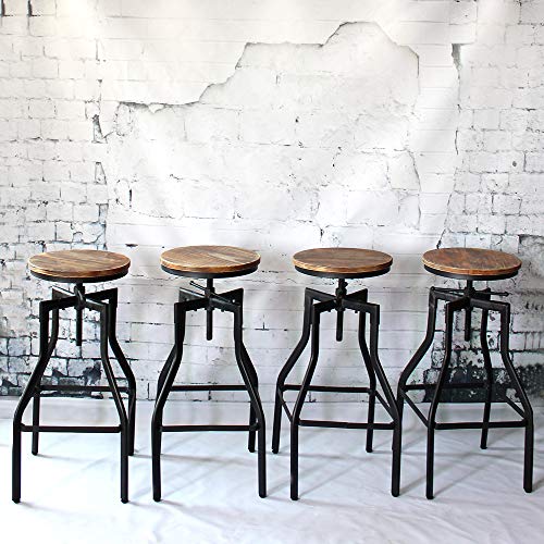 IKAYAA Sgabelli da Bar, Set 4 Sedie Industrial Altezza Sgabello Girevole Regolabile in Altezza Sgabello in Stile Industriale Pinewood Naturale in Metallo Top (4 Pezzi)