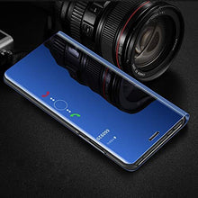 Saceebe Compatibile con Huawei P30 Custodia pelle Cover a libro Specchio Mirror effect Electroplating Plating Portafoglio Flip Case Custodia in pelle Anteriore e posteriore Bumper Cover,blu
