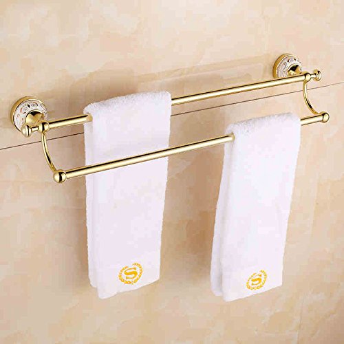 MBYW Portasciugamani Moderno Portasciugamani Elegante per Il Accessori Hardware Bagno Tutti Gli Asciugamani in Rame Oro Doppio palo portasciugamani Bagno Doppio palo Hardware in Ceramica