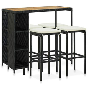 Tidyard Set da Bar da Giardino 5 pz con Cuscini in Polyrattan Nero,Set da Giardino da Bar,Set da Bar,per Giardini, Cortili, Terrazze, Piscine