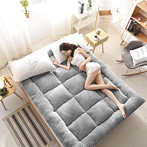 Giapponese Materasso Futon,Peluche di Agnello Materasso A Pavimento Shikibuton Non-Scivolare Addensare Roll Up Materasso Tatami Mat Grigio 120x200cm/47x79inch