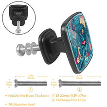 Set di 4 pezzi con maniglia quadrata per armadio da cucina, credenza, cassettiera, cassettiera, con viti, per cucina, comò, armadietto, bagno, armadio Dinasour unicorno gatto mostro