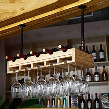 AT Wine Rack Pendenti Montata Vino Del Metallo Rack, Europea Retro Solid Hanging Wine Glass Legno Rack Amp; Mensola Del Supporto Calice per la Cucina/Bar/Ristorante/Holzfarbe