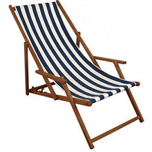 Solido Sdraio a Righe Bianco-Blu in Faggio con braccioli tavolino Cuscino Chiaro 10-317TKH