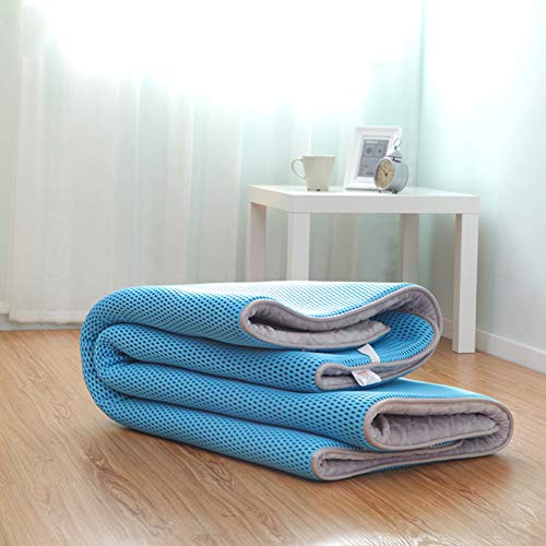 Nileco Giapponese Materasso Futon con Cinghie, Traspirabilità Topper A Pavimento Rolling Mattress Soft Trapuntato Tatami Tappetino-Blu 90x200cm(35x79inch)