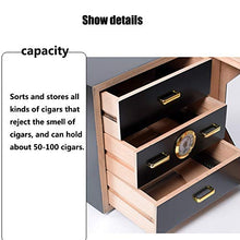 JIASHU Humidor Cedro Realizzato a Mano, Sistema di umidificazione Sigaro con Coperchio in Vetro, con igrometro Digitale e cassetto Accessori, Alta capacità, per papà, Marito, Fidanzato