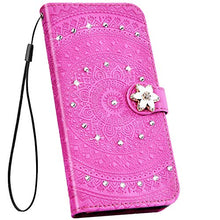 Herbests Cover Huawei Honor 7C/Huawei Y7 2018 Flip Case Custodia Portafoglio in Pelle Cover a Libro Custodia Mandala Brillantini Diamante Strass Case Cover con Funzione Stand,Rosso Viola
